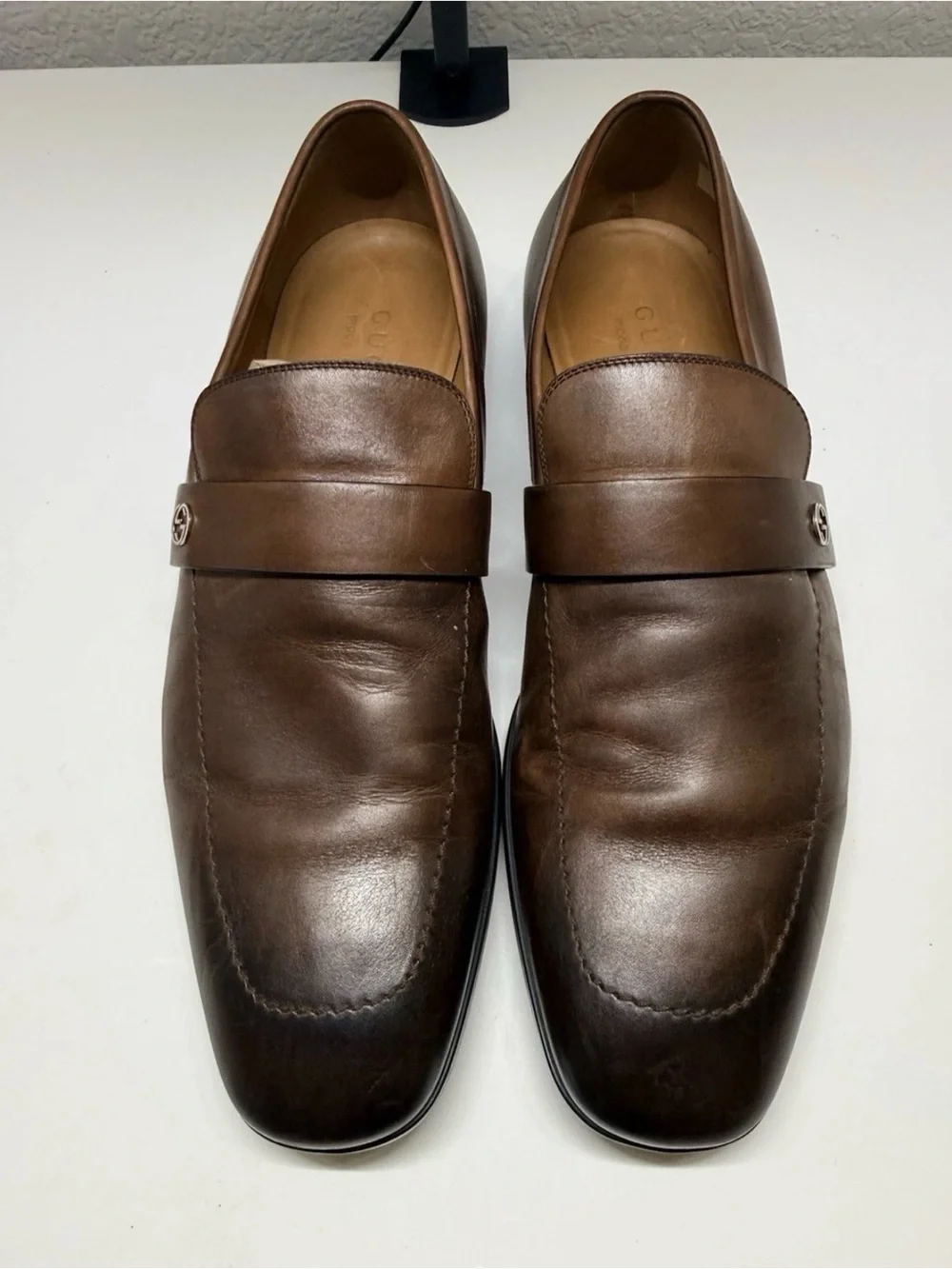 Gucci Men’s Brown Leather Loafers Slip On Dress Shoes Made in Italy Size US 8.5